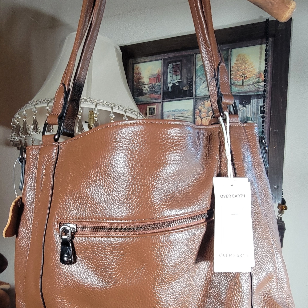 Brown Leather Shoulder Bag with Sophisticated Design NWT